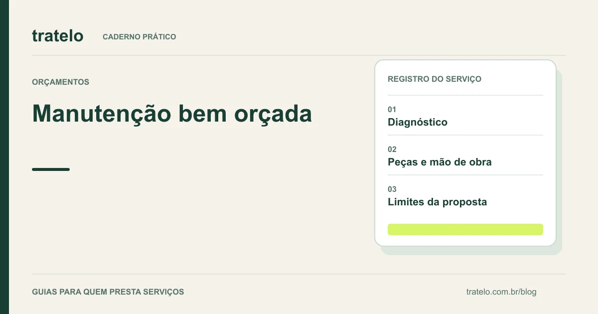 Guia visual: Manutenção bem orçada. Diagnóstico; Peças e mão de obra; Limites da proposta.