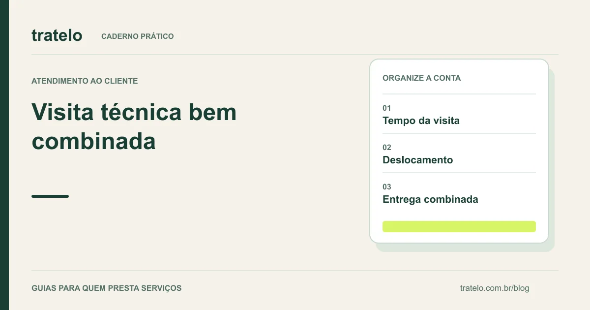 Guia visual: Visita técnica bem combinada. Tempo da visita; Deslocamento; Entrega combinada.